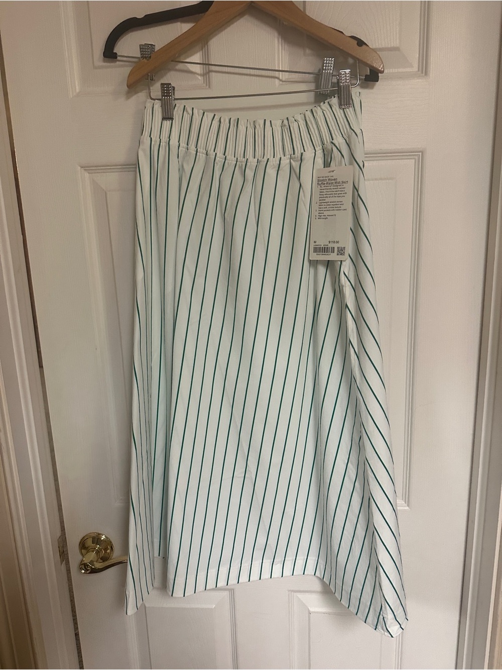 lululemon athletica White Midi Skirt with Green Pinstripes